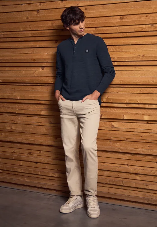 Zacht slub henley shirt night blue