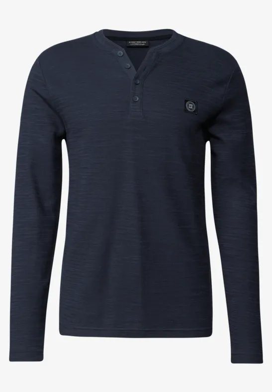 Zacht slub henley shirt night blue