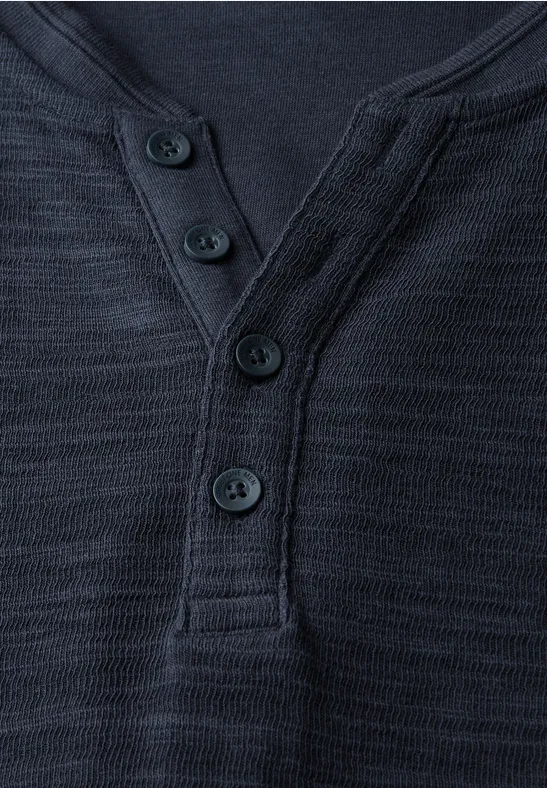 Zacht slub henley shirt night blue