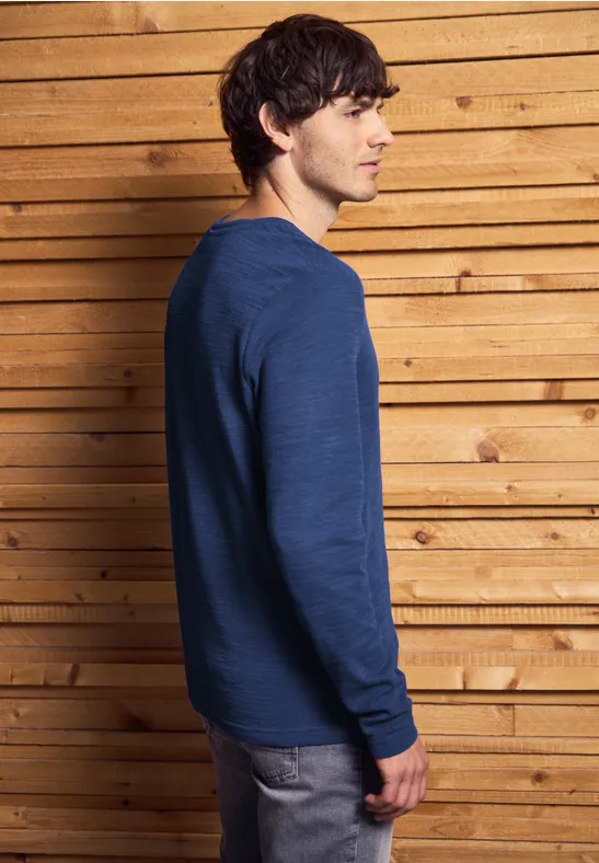 Zacht slub henley shirt azure blue