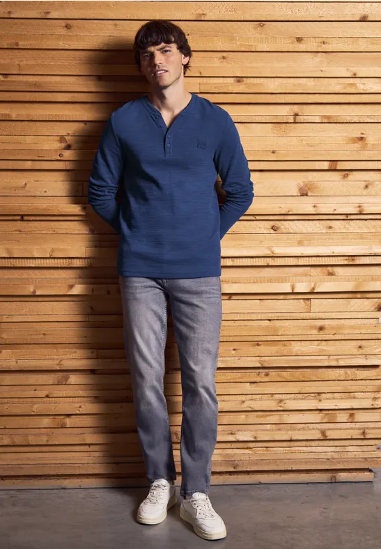 Zacht slub henley shirt azure blue