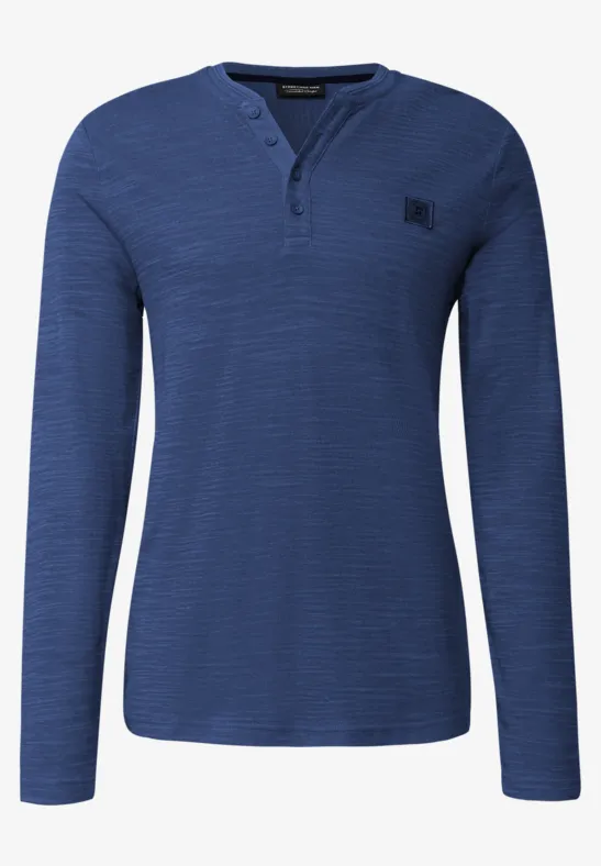 Zacht slub henley shirt azure blue