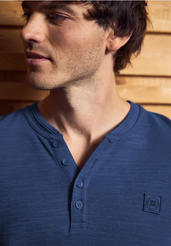 Zacht slub henley shirt azure blue