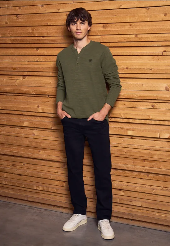 Zacht slub henley shirt vintage green