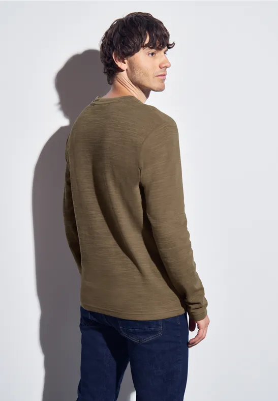 Zacht slub henley shirt ash brown