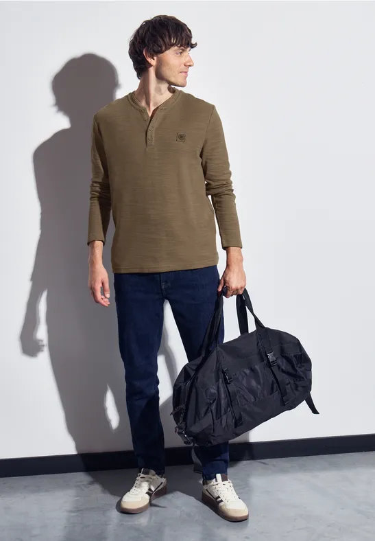 Zacht slub henley shirt ash brown