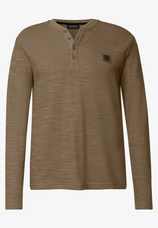 Zacht slub henley shirt ash brown