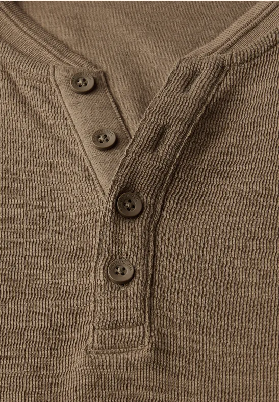 Zacht slub henley shirt ash brown