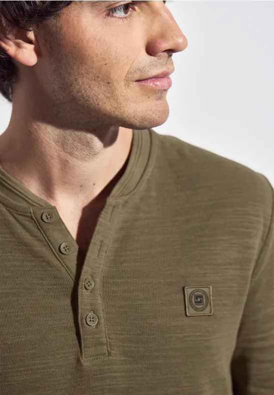 Zacht slub henley shirt ash brown