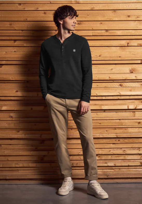 Zacht slub henley shirt basic black