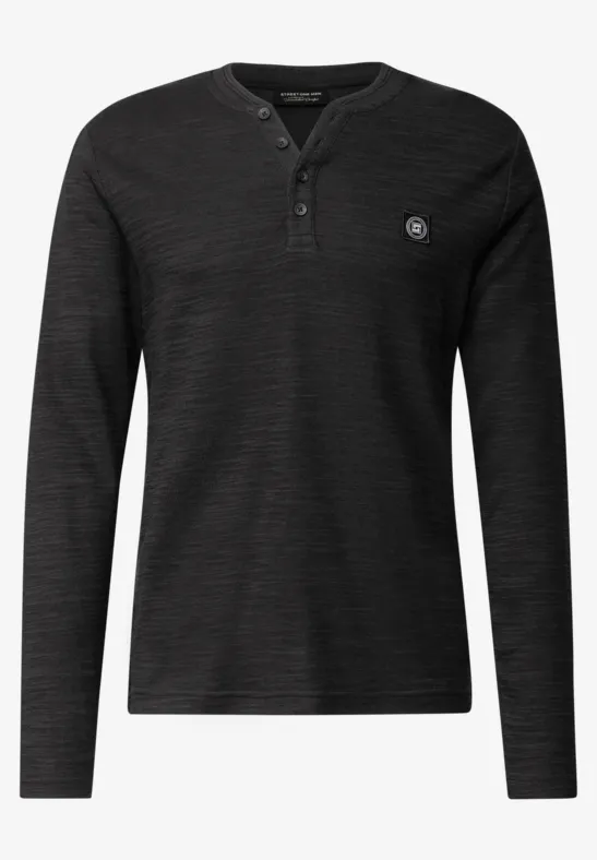 Zacht slub henley shirt basic black