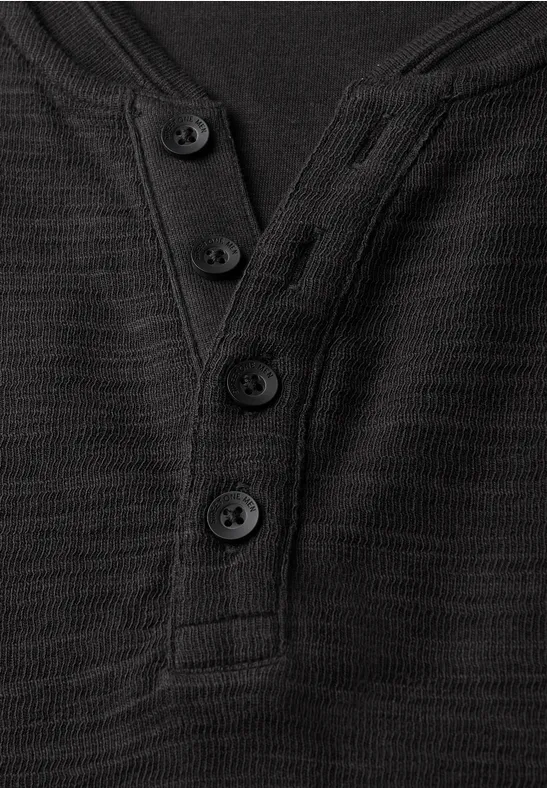 Zacht slub henley shirt basic black
