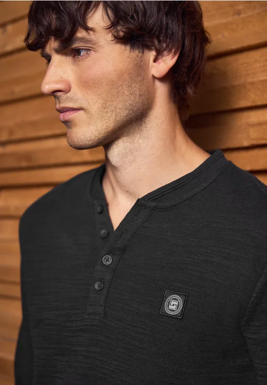 Zacht slub henley shirt basic black