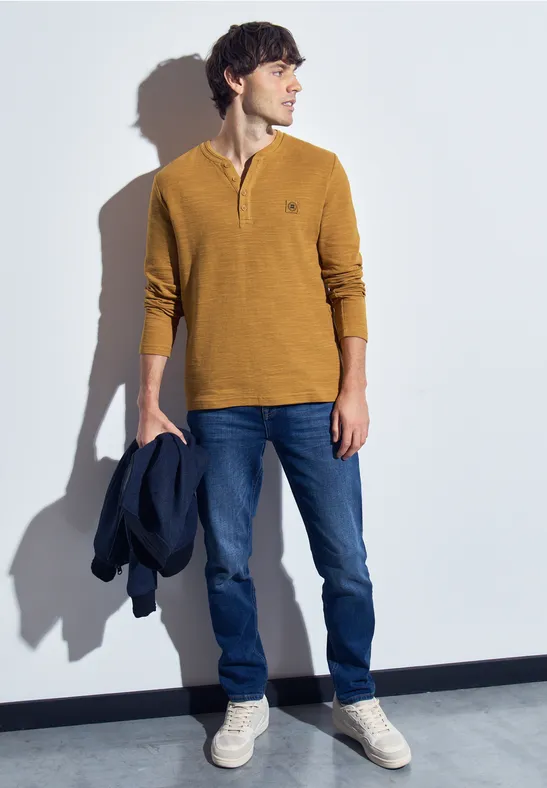 Softes Slub Henleyshirt golden yellow