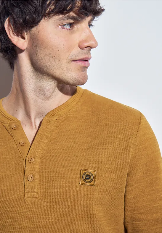 Softes Slub Henleyshirt golden yellow