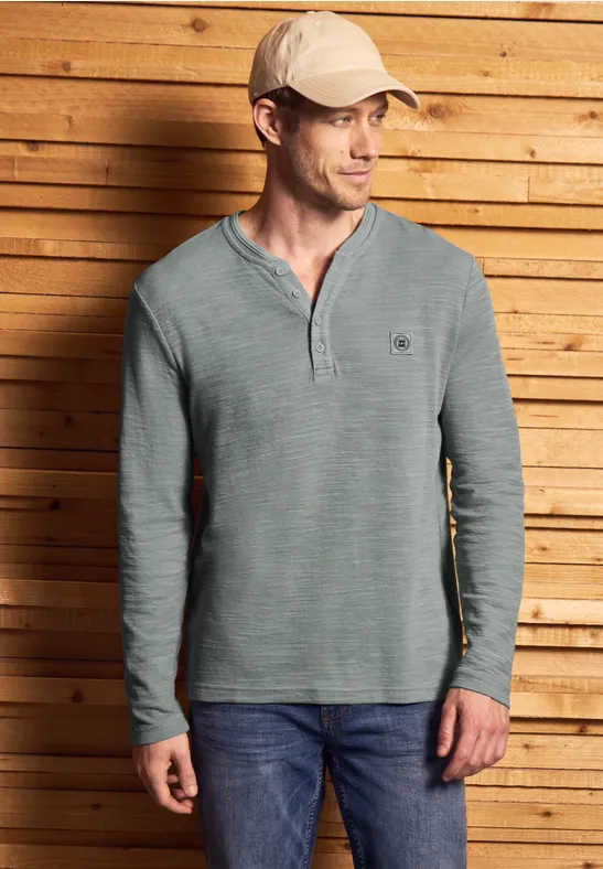 Zacht slub henley shirt silver green