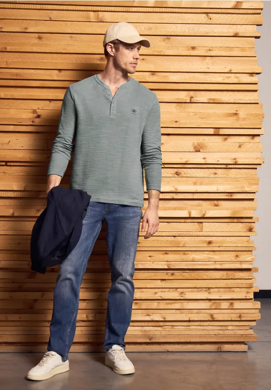 Zacht slub henley shirt silver green