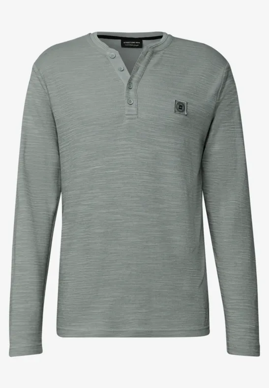 Zacht slub henley shirt silver green