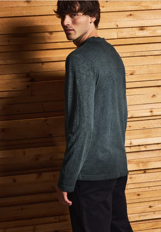 Henley Langarmshirt basic black