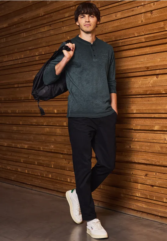 Henley Langarmshirt basic black