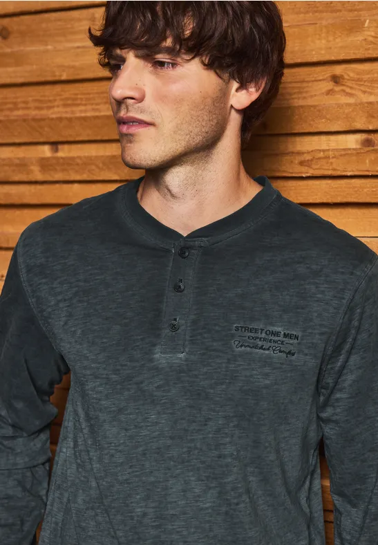 Henley Langarmshirt basic black