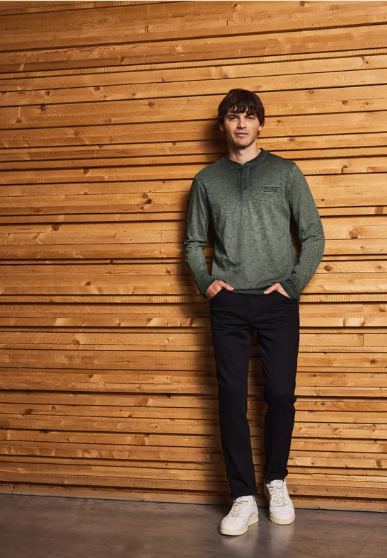 Henley Langarmshirt dark olive green