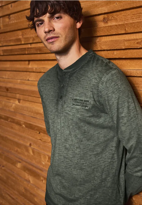 Henley Langarmshirt dark olive green