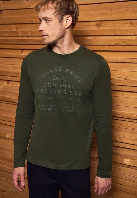 Softes Wording Langarmshirt dark olive green