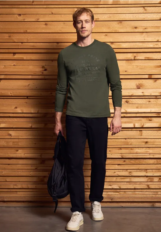Softes Wording Langarmshirt dark olive green