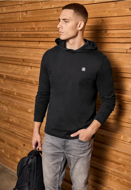 Softes Kapuzen-Shirt basic black
