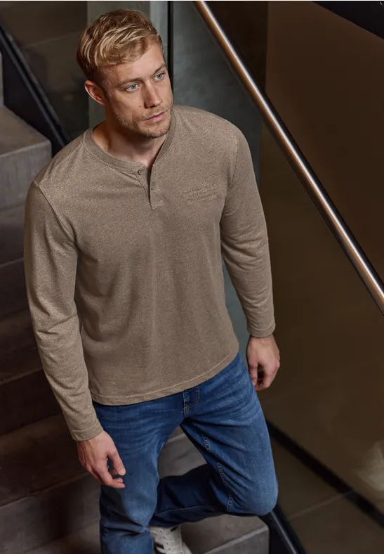 Langarmshirt mit Stickerei barista brown