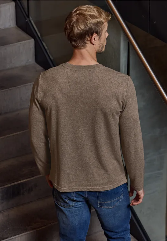 Langarmshirt mit Stickerei barista brown