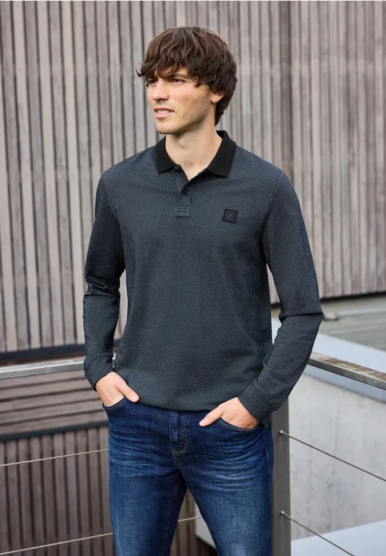 Langarm Struktur Poloshirt nocturnal blue