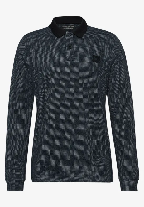Langarm Struktur Poloshirt nocturnal blue