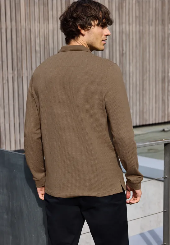 Langarm Struktur Poloshirt barista brown