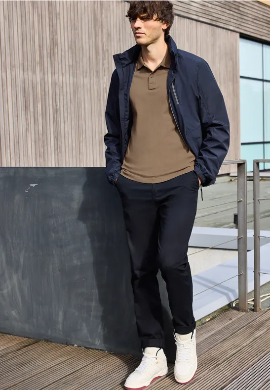 Langarm Struktur Poloshirt barista brown