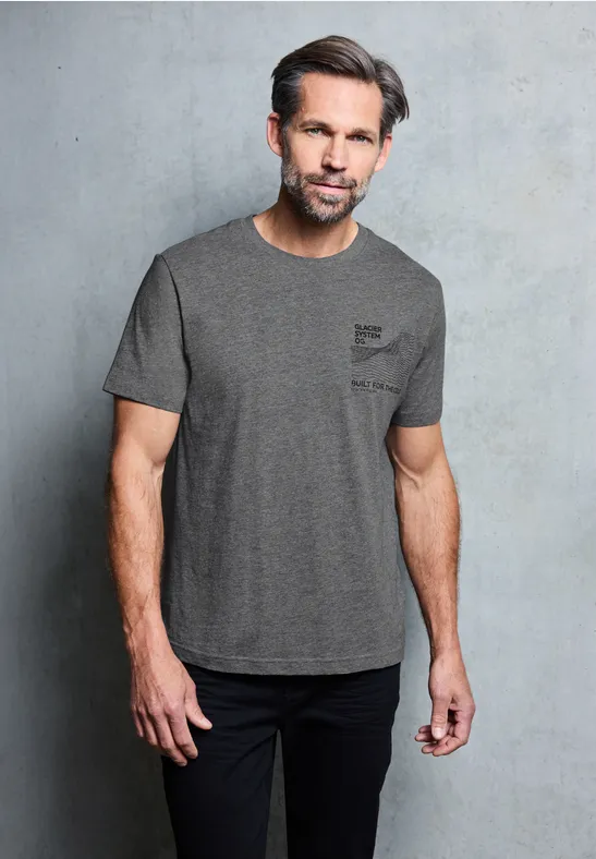 Basic T-Shirt mit Chestprint metal grey melange