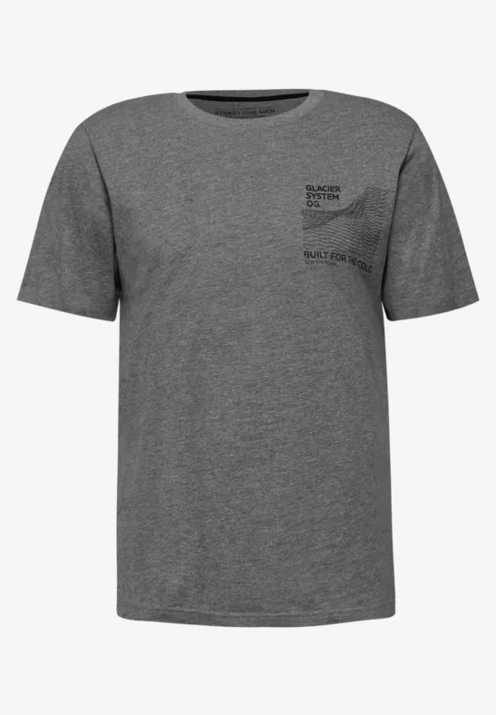 Basic T-Shirt mit Chestprint metal grey melange