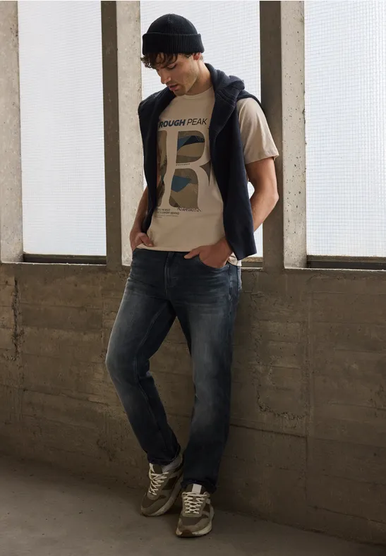 T-Shirt mit Frontprint granite beige