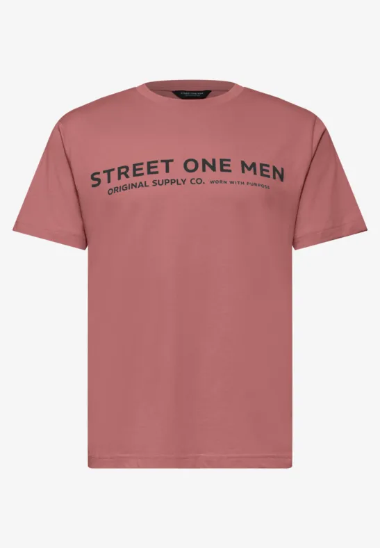 Rosafarbenes Herren-T-Shirt mit kurzem Arm und schwarzem 'Street One Men'-Logo