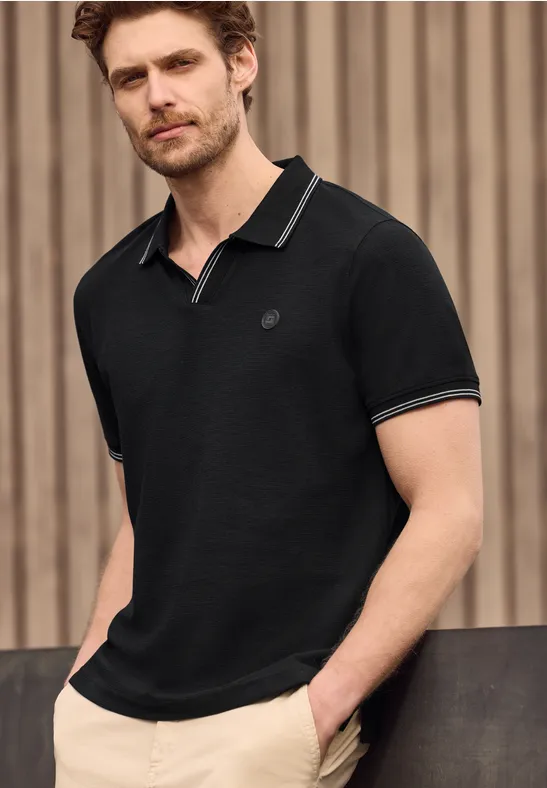Kurzarm Poloshirt mit Struktur Black