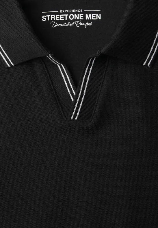 Kurzarm Poloshirt mit Struktur Black