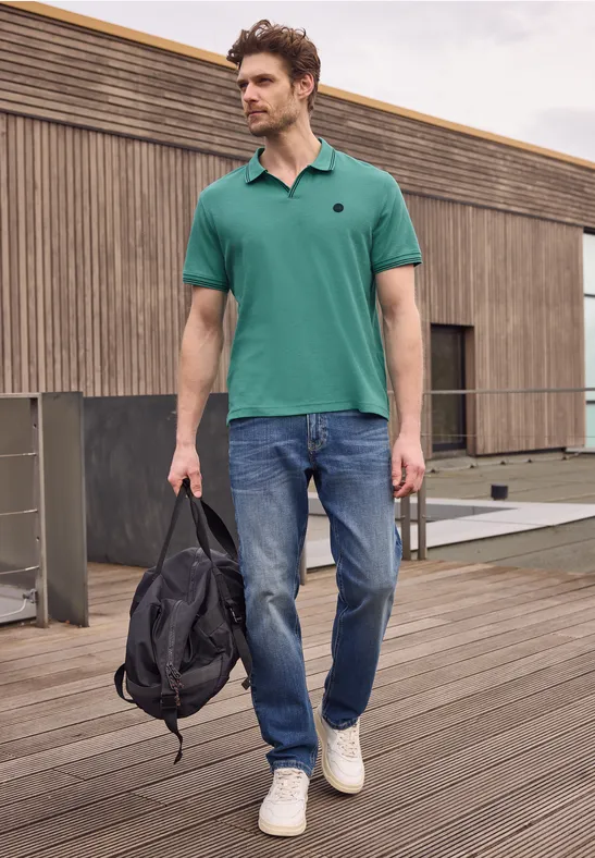 Kurzarm Poloshirt mit Struktur caribbean green