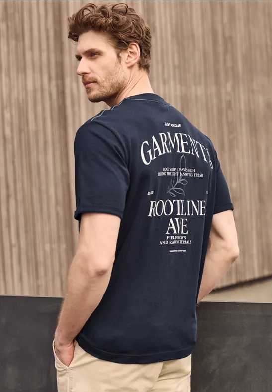 Koszulka z okrągłym dekoltem i nadrukiem z tyłu dark ink blue