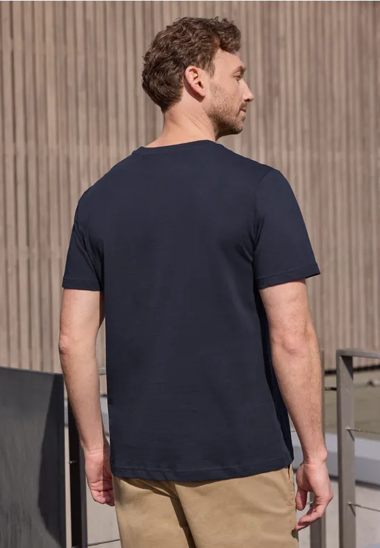 Shirt met ronde hals en borstprint dark ink blue