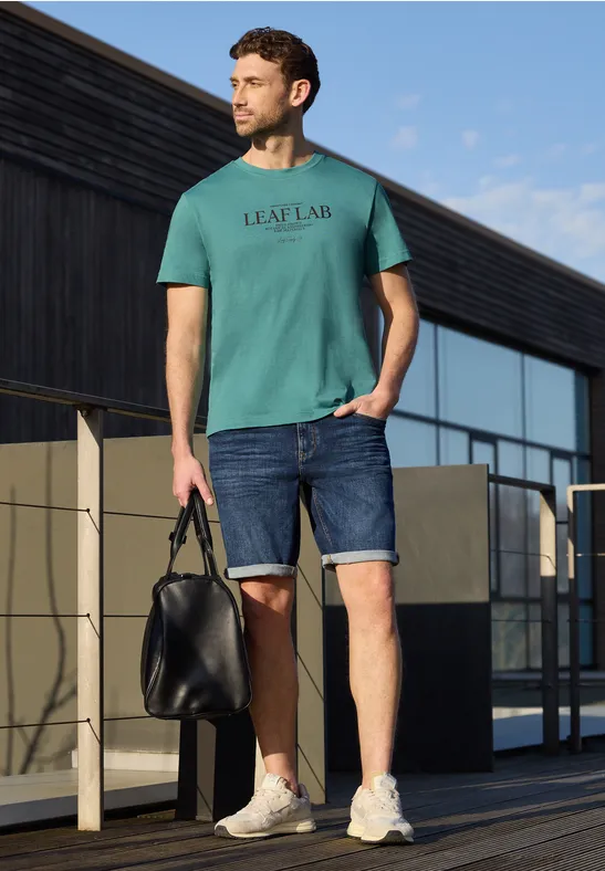 Shirt met ronde hals en borstprint caribbean green