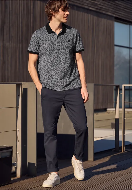 Kurzarm Oxford Poloshirt mit Print Black