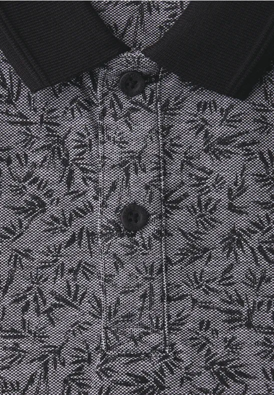 Kurzarm Oxford Poloshirt mit Print Black