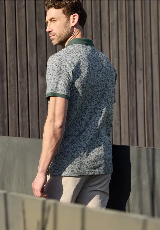 Kurzarm Oxford Poloshirt mit Print sea green