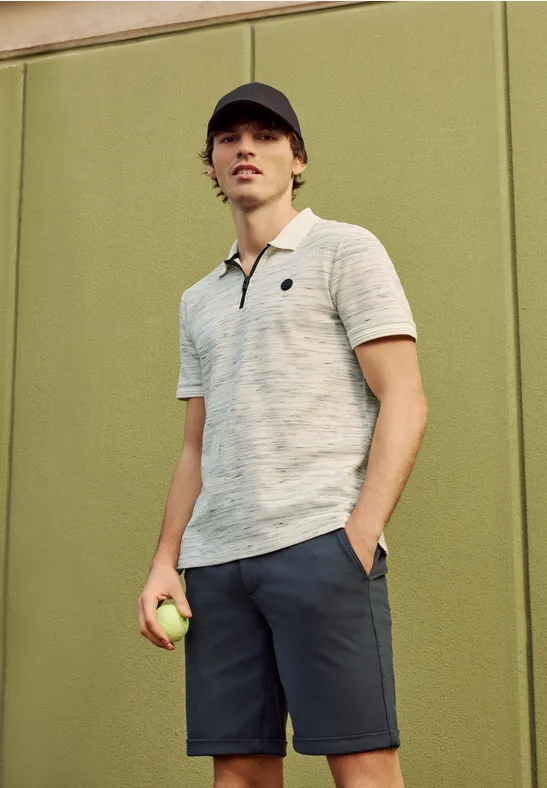 Kurzarm Poloshirt im Space-dye-Look bright white